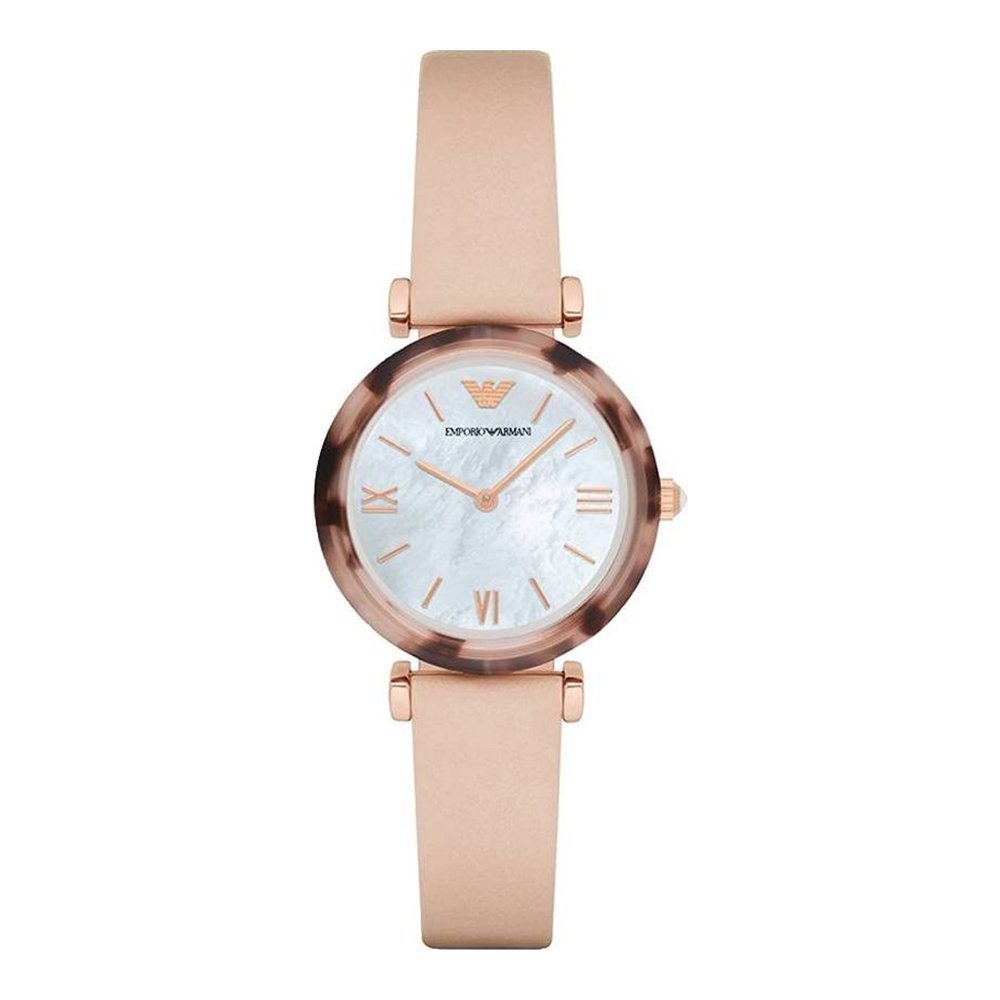 Emporio Armani Mother of Pearl Dial Beige Leather Strap Watch For Women - AR11004 Watches Emporio Armani   