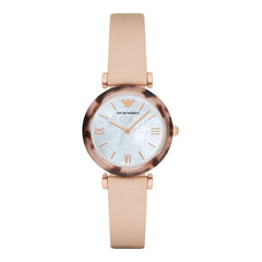 Emporio Armani Mother of Pearl Dial Beige Leather Strap Watch For Women - AR11004 Watches Emporio Armani   