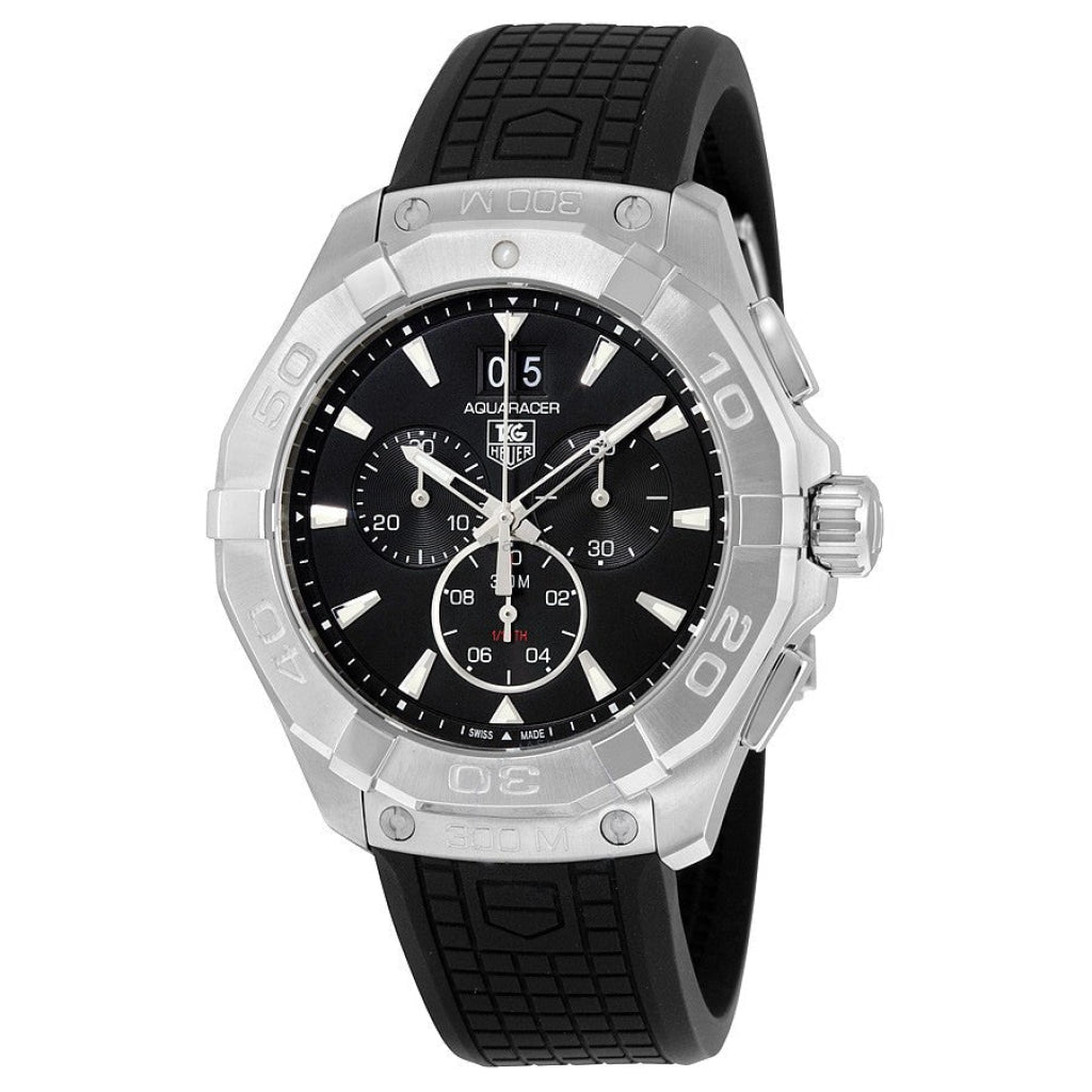 Tag Heuer Aquaracer Quartz Chronograph Black Dial Black Rubber Strap Watch for Men - CAY1110.FT6041 Watches Tag Heuer   