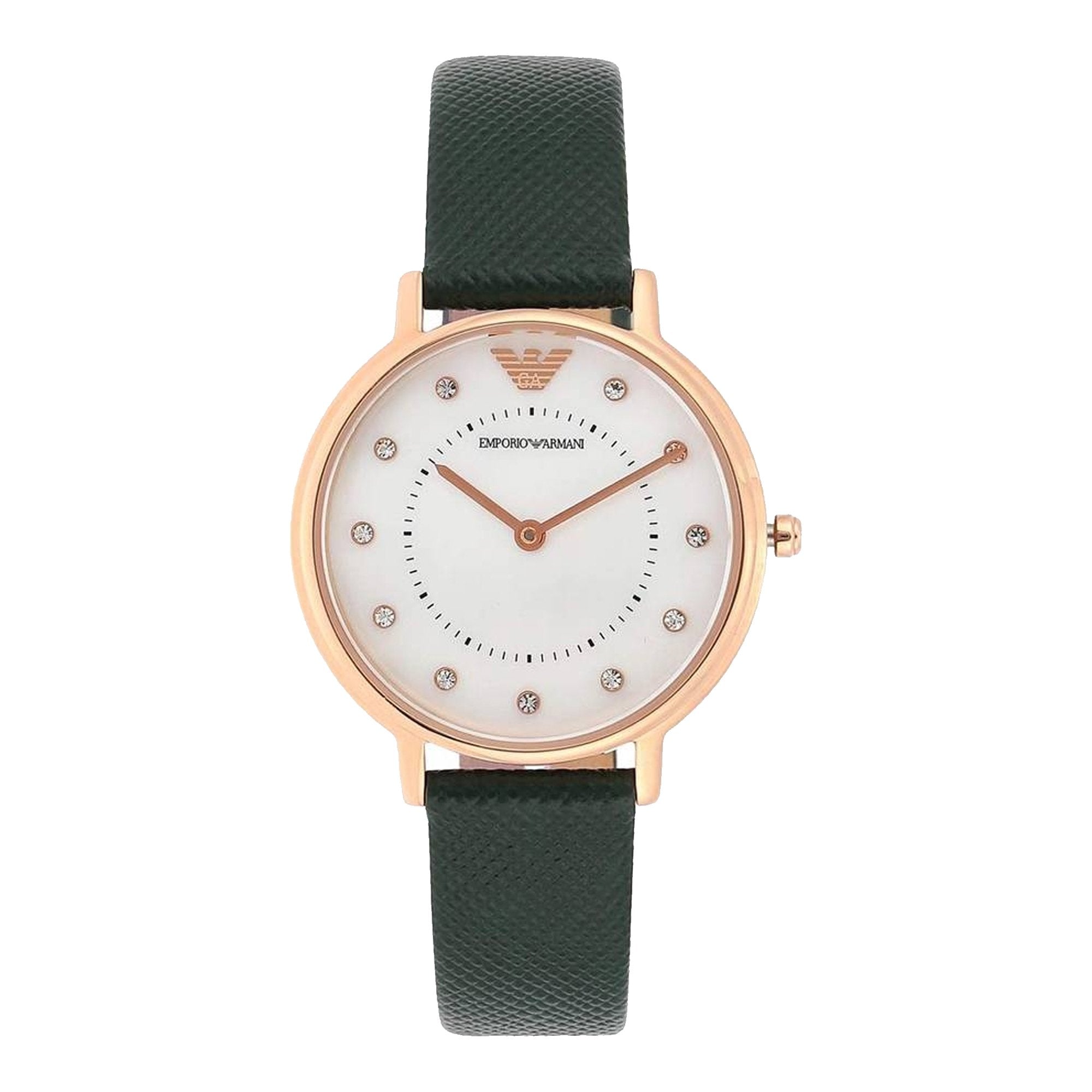 Emporio Armani Mother of Pearl Dial Green Leather Strap Watch For Women - AR11150 Watches Emporio Armani   