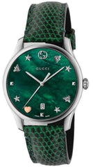 Gucci G-Timeless Mother of Pearl Green Dial Green Leather Strap Watch For Women - YA1264042 Watches Gucci   