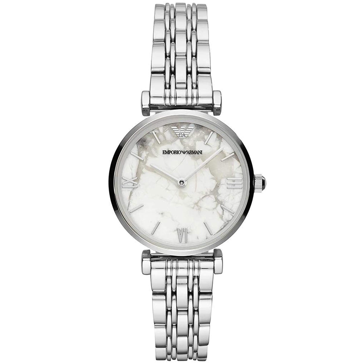 Emporio Armani Gianni T Bar White Marble Dial Stainless Steel Watch For Women - AR11170 Watches Emporio Armani   