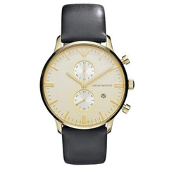 Emporio Armani Gianni Beige Dial Grey Leather Strap Watch For Men - AR0386 Watches Emporio Armani   