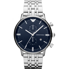 Emporio Armani Gianni Chronograph Blue Dial Silver Stainless Steel Watch For Men - AR80013 Watches Emporio Armani   