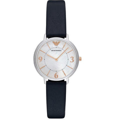 Emporio Armani Kappa White Mother of Pearl Dial Black Leather Strap Watch For Women - AR2509 Watches Emporio Armani   