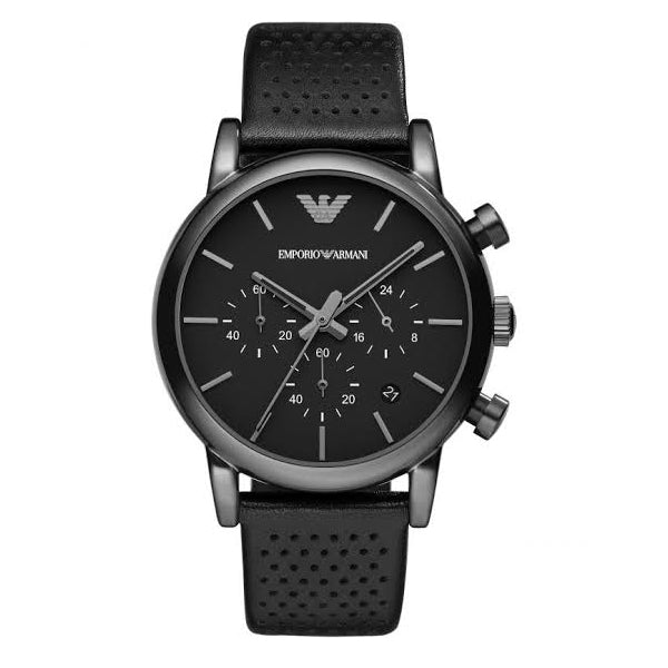 Emporio Armani Luigi Chronograph Black Dial Black Leather Strap Watch For Men - AR1737 Watches Emporio Armani   