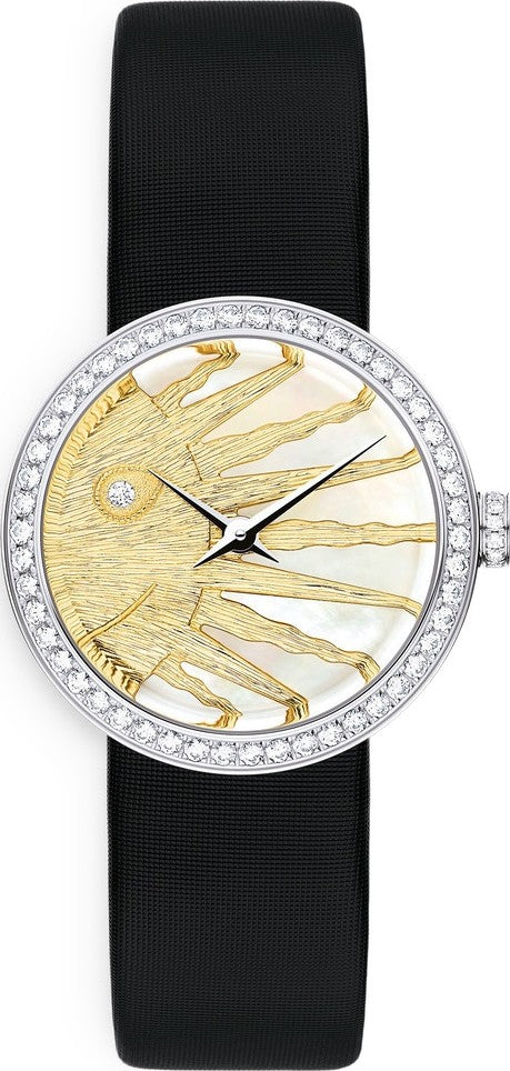 Dior La D De Dior Dior Rose Céleste Diamonds Mother Of Pearl Dial Black Leather Strap Watch For Women - CD04711X1001 0000