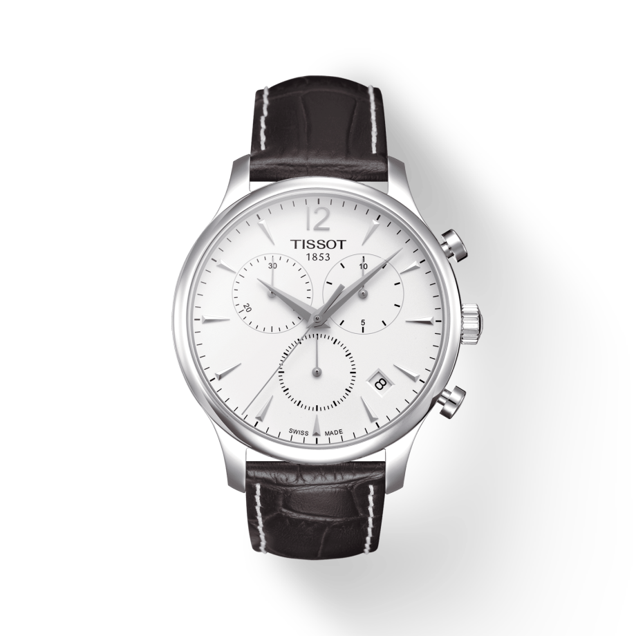 Tissot T Classic Tradition Chronograph White Dial Brown Leather Strap Watch For Men - T063.617.16.037.00 Watches Tissot   