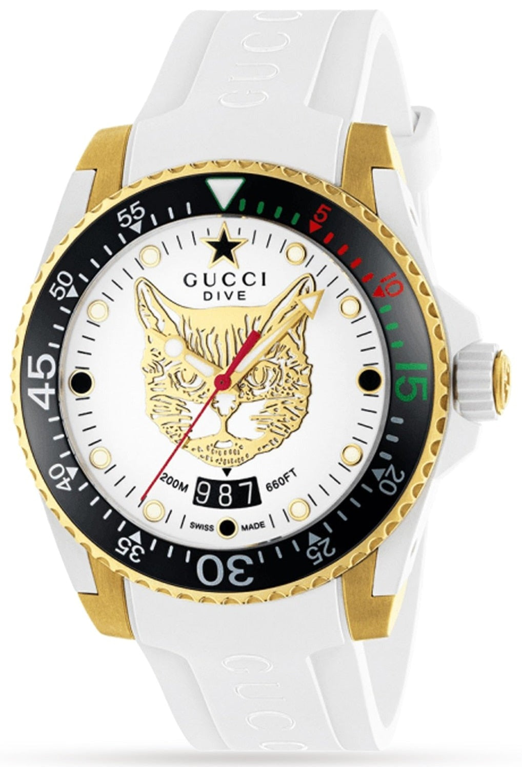 Gucci Dive White Dial White Rubber Strap Unisex Watch - YA136322 Watches Gucci   