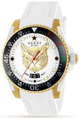 Gucci Dive White Dial White Rubber Strap Unisex Watch - YA136322 Watches Gucci   