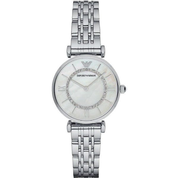 Emporio Armani Gianni T-Bar Mother of Pearl Dial Silver Stainless Steel Watch For Women - AR1908 Watches Emporio Armani   