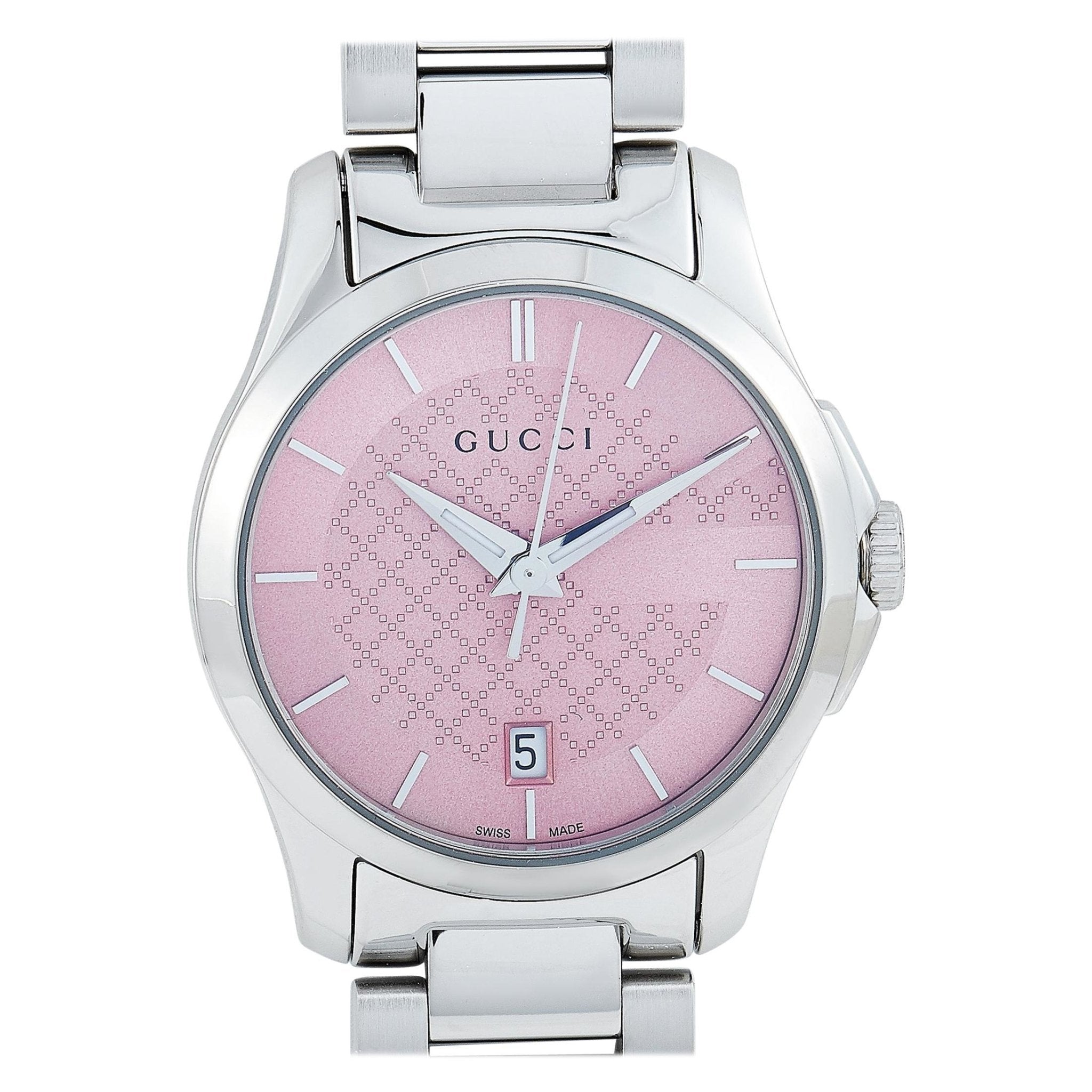 Gucci G Timeless Pink Dial Silver Steel Strap Watch For Women - YA126524 Watches Gucci   