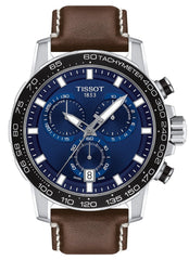 Tissot Supersport Chrono Blue Dial Brown Leather Strap Watch For Men - T125.617.16.041.00 Watches Tissot   