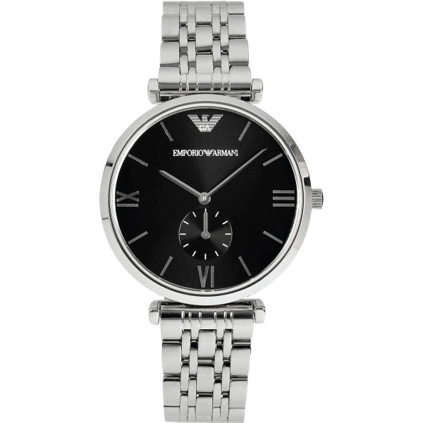 Emporio Armani Retro Black Dial Stainless Steel Watch For Men - AR1676 Watches Emporio Armani   