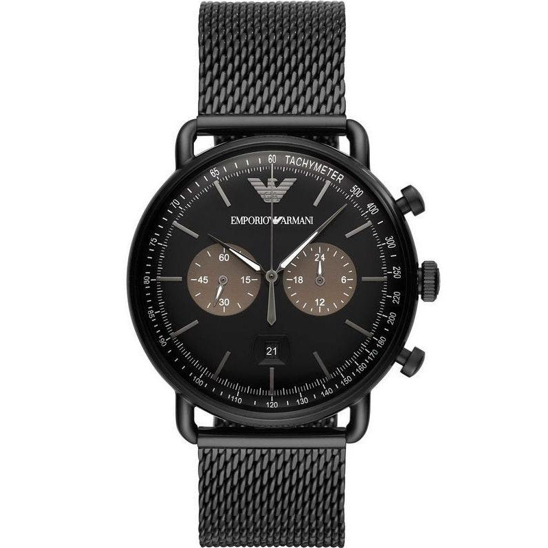 Emporio Armani Aviator Black Dial Black Mesh Bracelet Watch For Men - AR11142 Watches Emporio Armani   