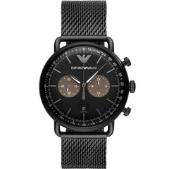 Emporio Armani Aviator Black Dial Black Mesh Bracelet Watch For Men - AR11142 Watches Emporio Armani   