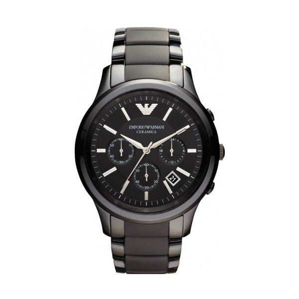 Emporio Armani Ceramica Chronograph  Black Dial Black Strap Watch For Men - AR1452 Watches Emporio Armani   