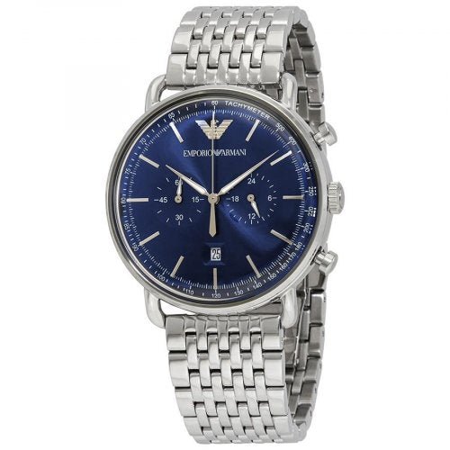 Emporio Armani Aviator Chronograph Blue Dial Silver Stainless Steel Watch For Men - AR11238 Watches Emporio Armani   