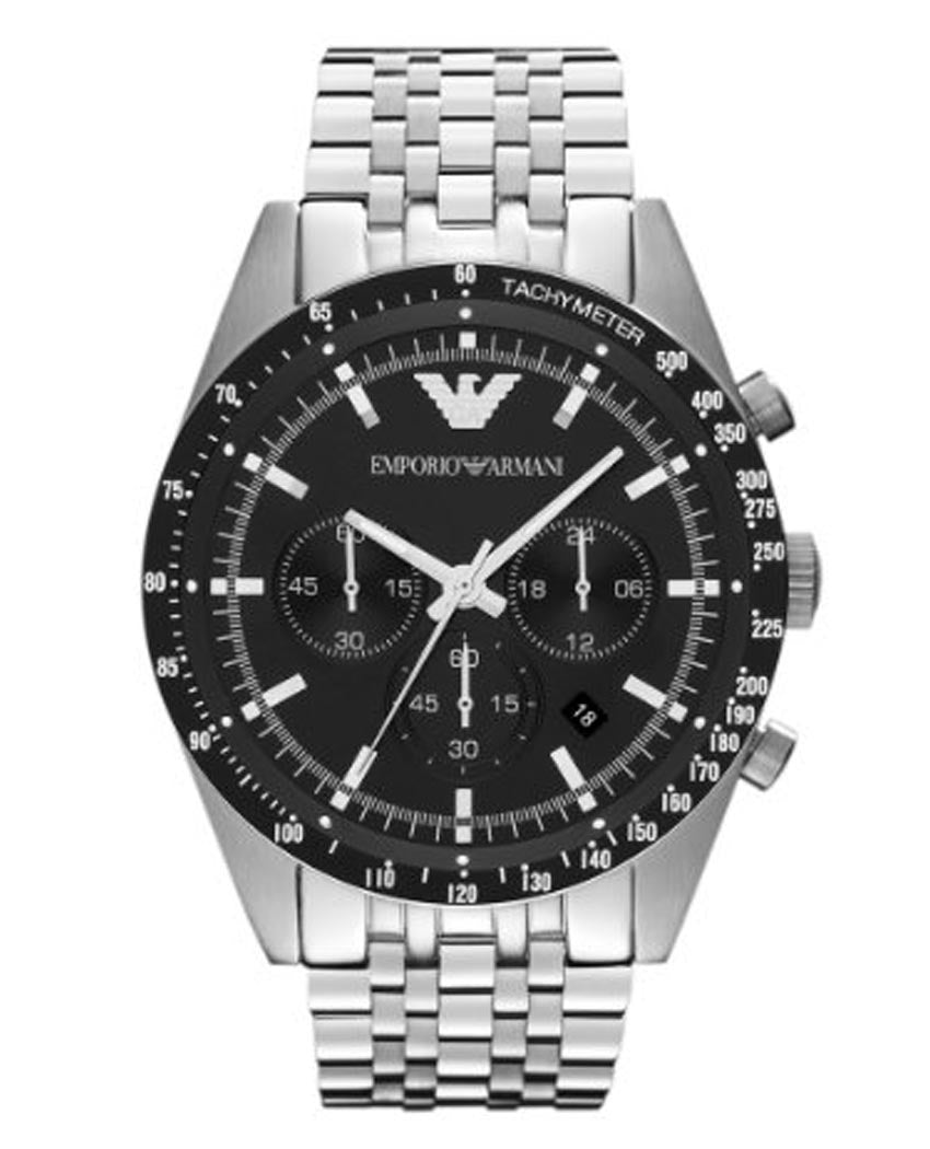 Emporio Armani Tazio Chronograph Black Dial Silver Stainless Steel Watch For Men - AR5988 Watches Emporio Armani   