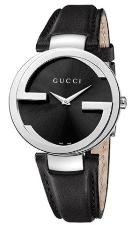 Gucci G Interlocking Black Dial Black Leather Strap Watch For Women - YA133301 Watches Gucci   