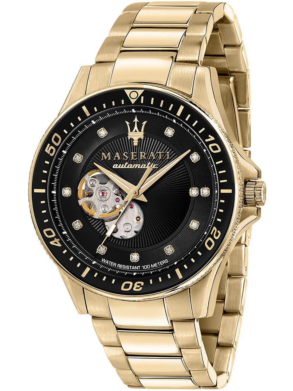 Maserati SFIDA Black Dial Yellow Gold Toned Stainless Steel Watch For Men - R8823140003 Watches Maserati   