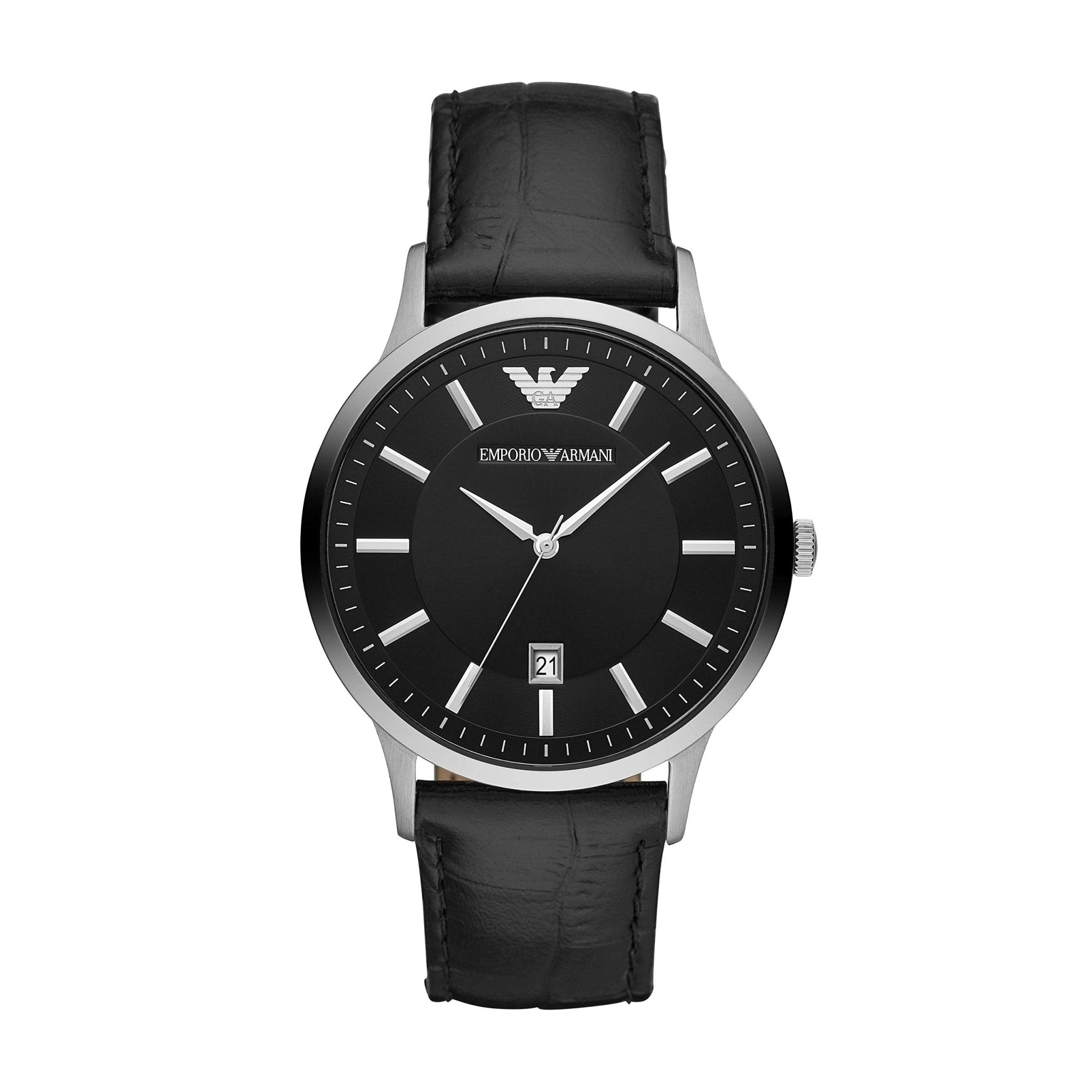 Emporio Armani Renato Black Dial Leather Strap Watch For Men - AR2411 Watches Emporio Armani   