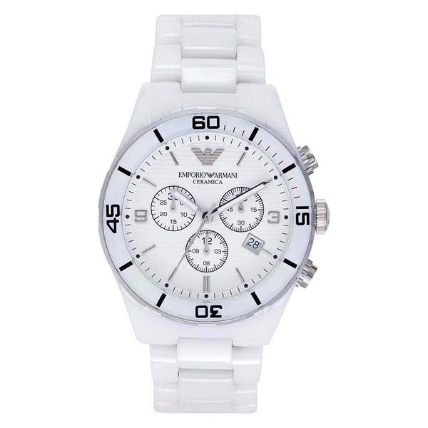 Emporio Armani Ceramic Chronograph White Dial White Ceramic Strap Watch For Men - AR1424 Watches Emporio Armani   