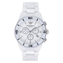 Emporio Armani Ceramic Chronograph White Dial White Ceramic Strap Watch For Men - AR1424 Watches Emporio Armani   