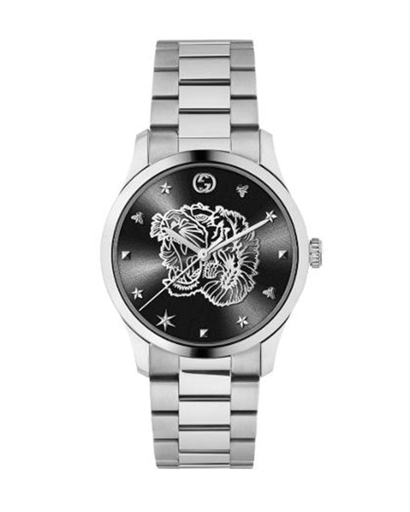 Gucci G Timeless Tiger Black Dial Silver Steel Strap Watch For Women - YA1264125 Watches Gucci   