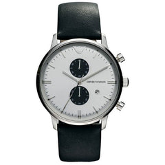 Emporio Armani Gianni White Dial Black Leather Strap Watch For Men - AR0385 Watches Emporio Armani   