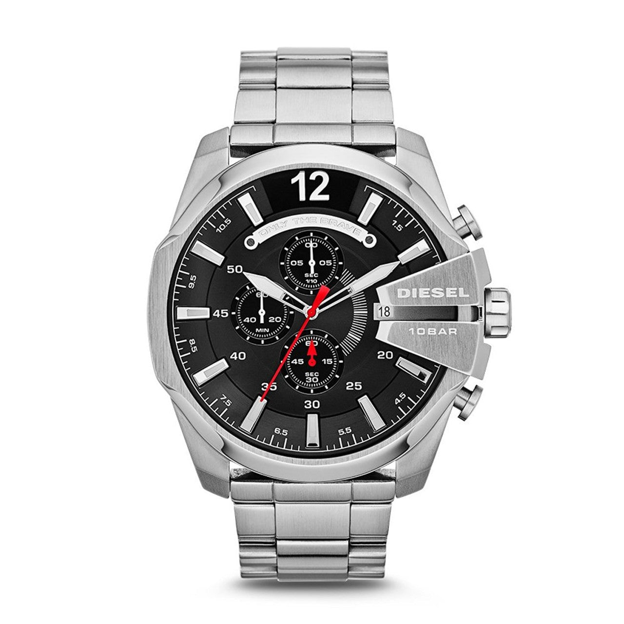 Diesel Mega Chief Chronograph Black Dial Silver Stainless Steel Watch For Men - DZ4308 Watches Diesel   