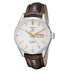 Tag Heuer Carrera Calibre 5 Automatic White Dial Brown Leather Strap Watch for Men - WAR201D.FC6291 Watches Tag Heuer   