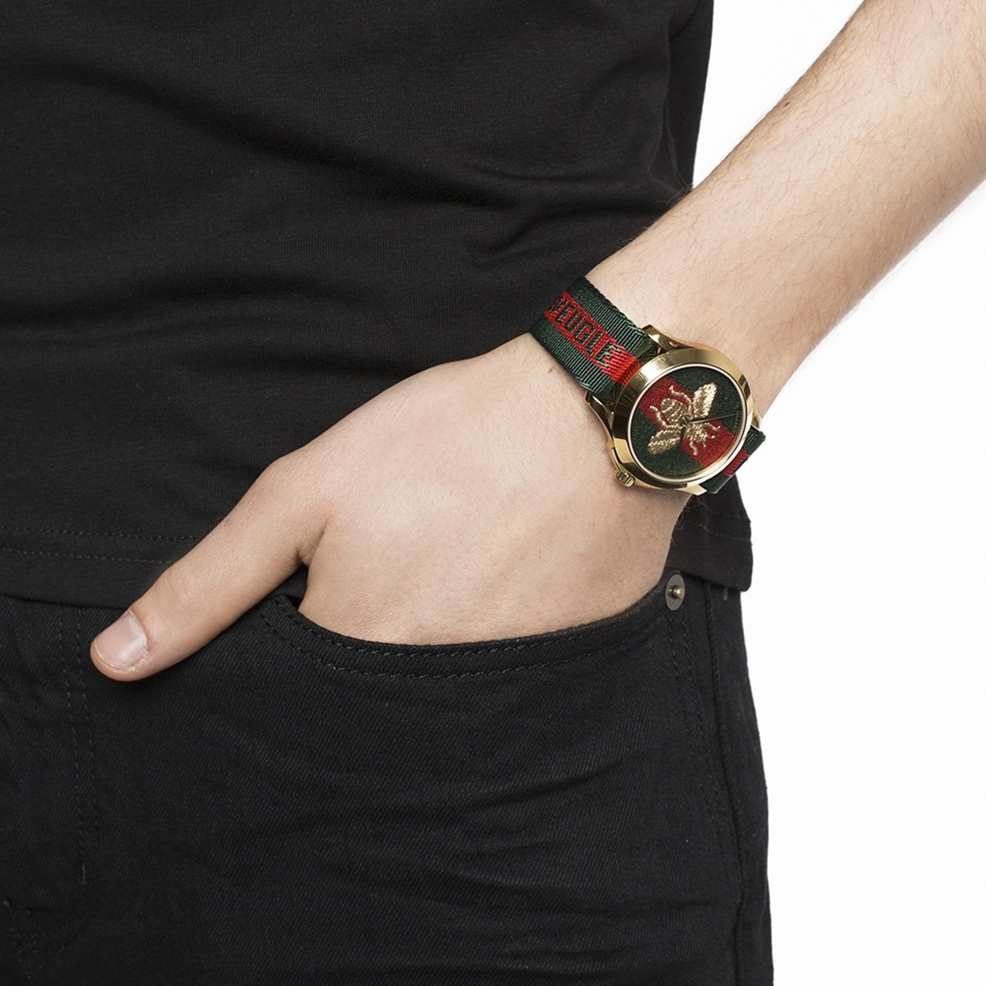 Gucci Le Marche des Merveilles Green & Red Dial Green & Red NATO Strap Unisex Watch - YA126487 Watches Gucci   