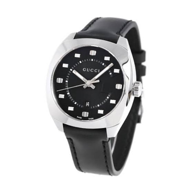 Gucci GG2570 Black Dial Black Leather Strap Watch For Men - YA142307 Watches Gucci   