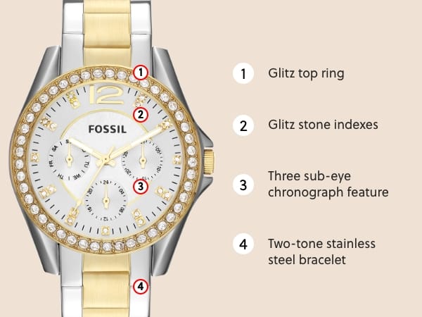 Fossil Riley White Dial Two Tone Steel Strap Watch for Women - ES3204 Watches Fossil   