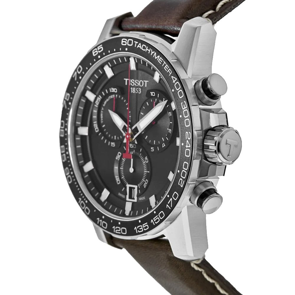 Tissot Supersport Chrono Black Dial Brown Leather Strap Watch for Men - T125.617.16.051.01 Watches Tissot   