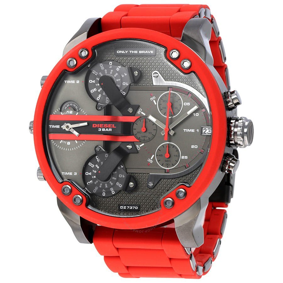 Diesel Mr Daddy 2.0 Black Dial Red Stainless Steel Watch For Men - DZ7370 Watches Diesel   