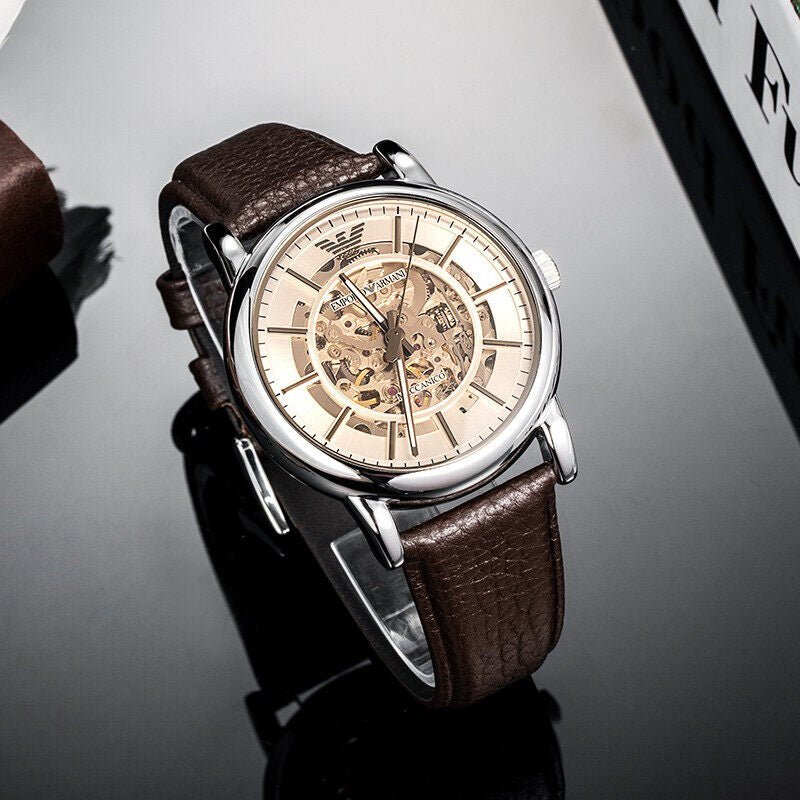 Emporio Armani Luigi Meccanico Brown Dial Brown Leather Strap Watch For Men - AR1982 Watches Emporio Armani   