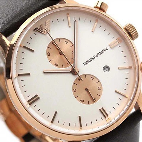 Emporio Armani Gianni Classic Chronograph White Dial Brown Leather Strap Watch For Men - AR0398 Watches Emporio Armani   