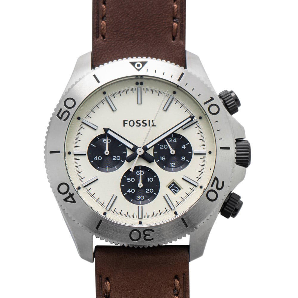 Fossil Retro Traveler Chronograph White Dial Brown Leather Strap Watch for Men - CH2886 Watches Fossil   