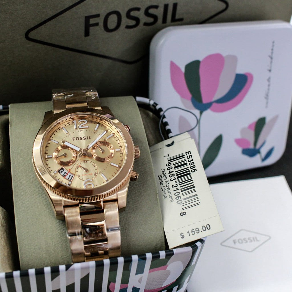 Fossil Boyfriend Multifunction Rose Gold Dial Rose Gold Steel Strap Watch for Women - ES3885 Watches Fossil   