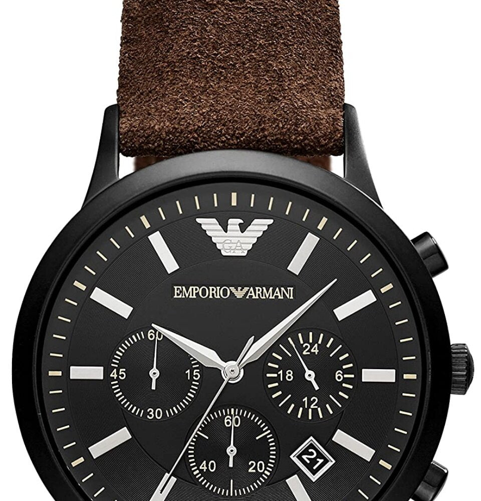 Emporio Armani Chronograph Black Dial Brown Leather Strap Watch For Men - AR11078 Watches Emporio Armani   