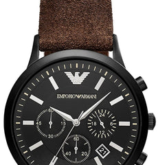 Emporio Armani Chronograph Black Dial Brown Leather Strap Watch For Men - AR11078 Watches Emporio Armani   