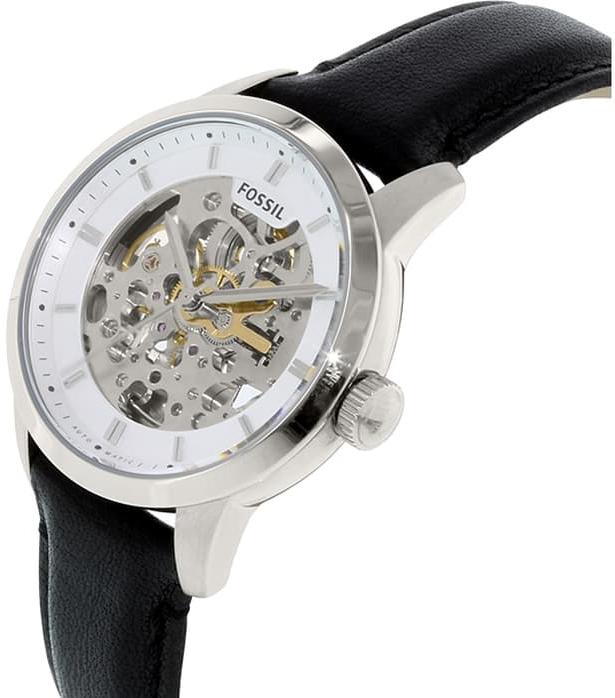 Fossil Townsman Automatic Skeleton White Dial Black Leather Strap Watch for Men - ME3085 Watches Fossil   