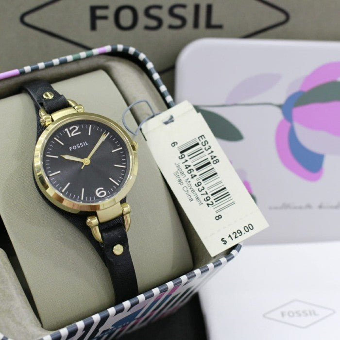 Fossil Georgia Black Dial Black Leather Strap Watch for Women - ES3148 Watches Fossil   