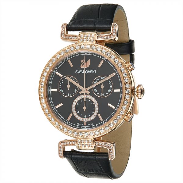 Swarovski Era Journey Chronograph Black Dial Black Leather Strap Watch for Women - 5295320 Watches Swarovski   