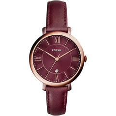 Fossil Jacqueline Burgundy Dial Burgundy Leather Strap Watch for Women  - ES4099 Watches Fossil   