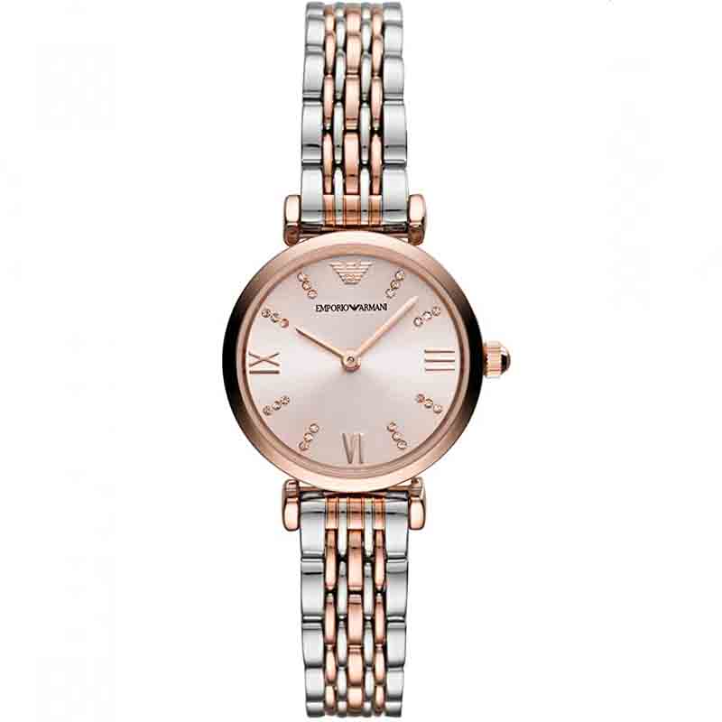 Emporio Armani Gianni T Bar Pink Dial Two Tone Stainless Steel Strap Watch For Women - AR11223 Watches Emporio Armani   