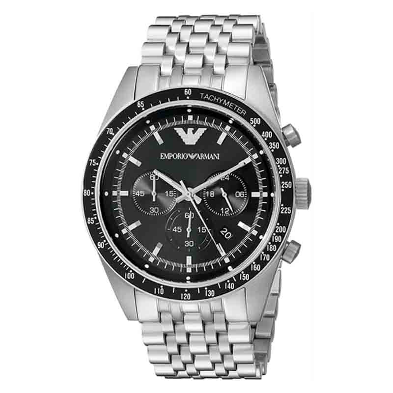 Emporio Armani Tazio Chronograph Black Dial Silver Stainless Steel Watch For Men - AR5988 Watches Emporio Armani   