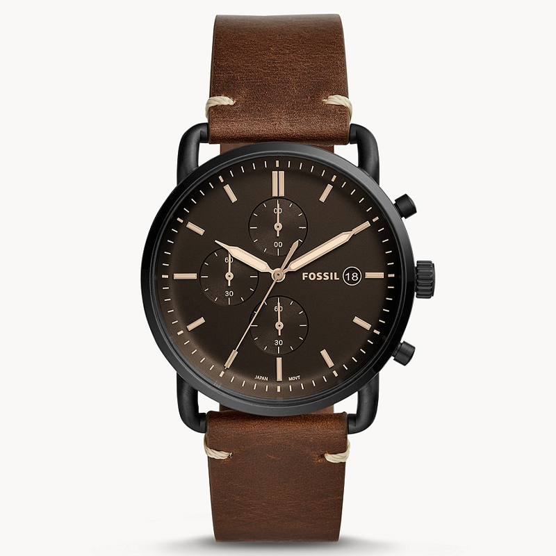 Fossil Commuter Chronograph Black Dial Brown Leather Strap Watch for Men - FS5403 Watches Fossil   